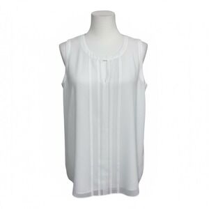 Cabi White Sleeveless Double Layer Blouse Pleated Front Women's S‎